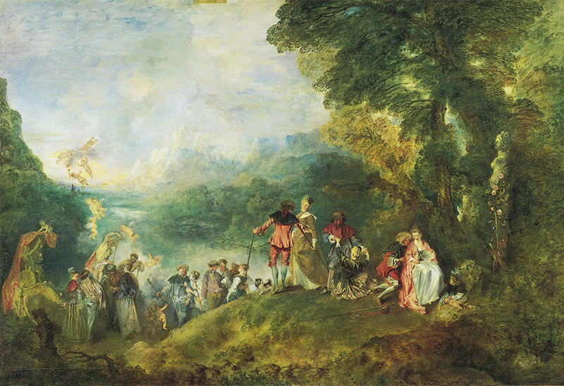 《舟发西苔岛》,华托,布面油画,129×194cm,1717,巴黎 卢浮宫藏jpg